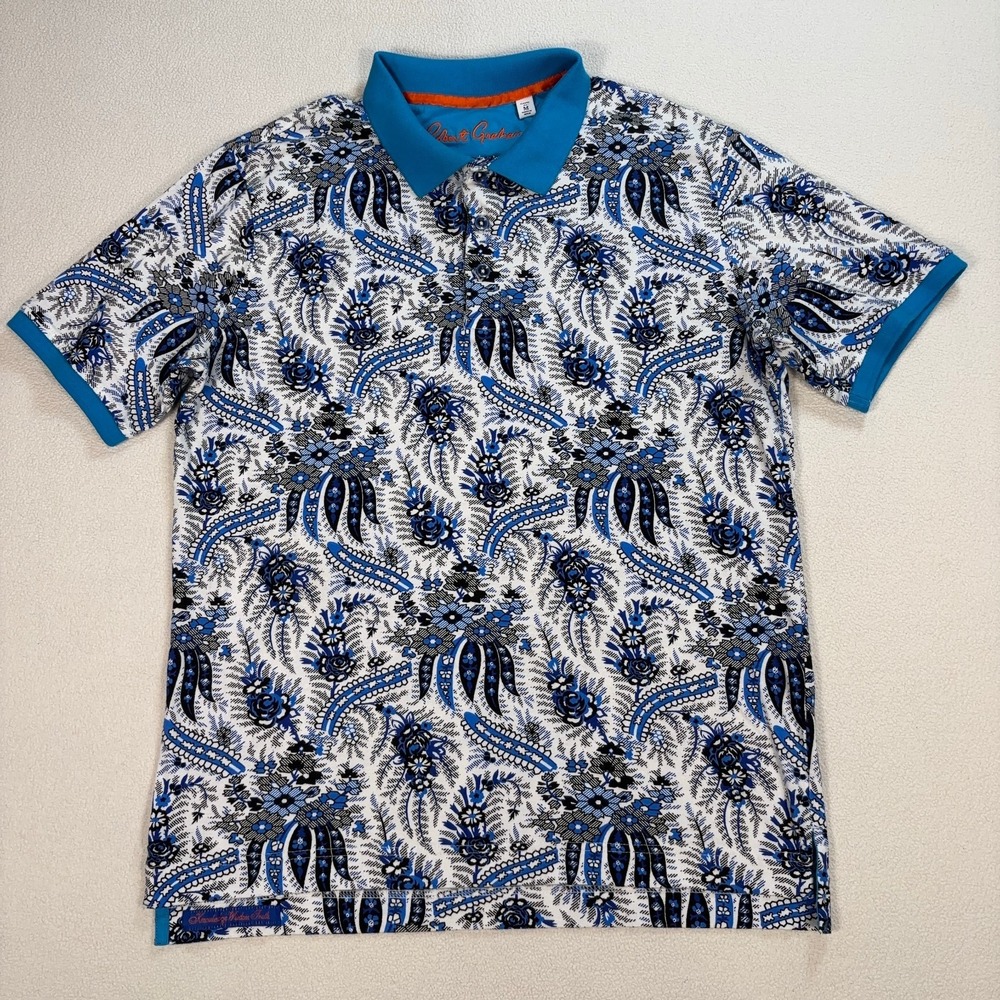Robert Graham Americus Polo Shirt‎ Men's M Blue White Paisley Floral Classic Fit